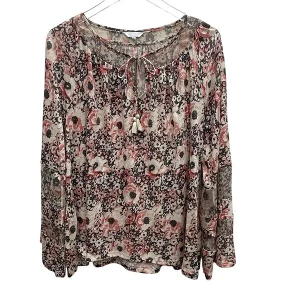 Lucky Brand Women's Printed Woven Mix Peasant Top Size 1X - Picture 2 of 12